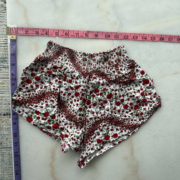 Floral Design Red and Green Shorts - Picture 2 of 5